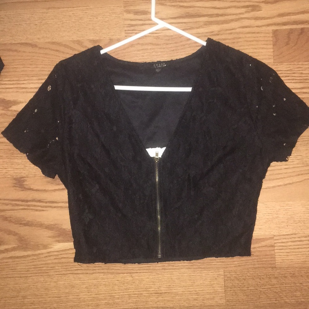Black lace crop top